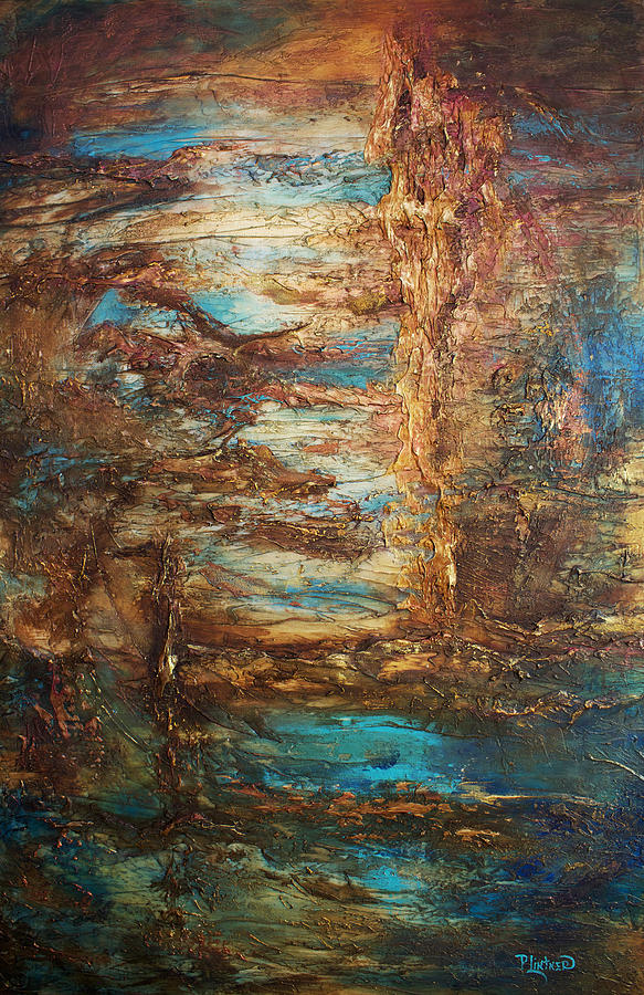 Blue And Gold Painting - Lagoon by Patricia Lintner