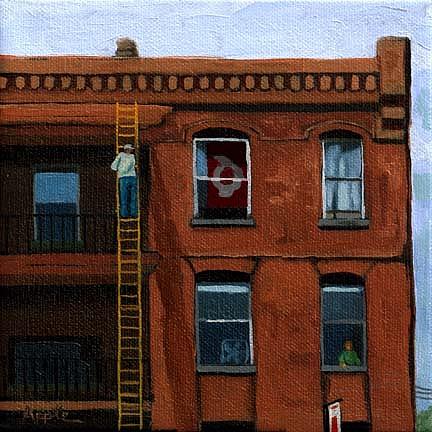 Brick Building Painting - Above it All by Linda Apple