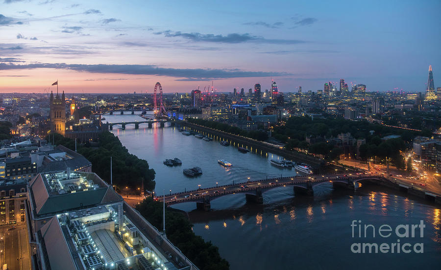 Above London Along the Thames at Dusk Photograph by Mike Reid