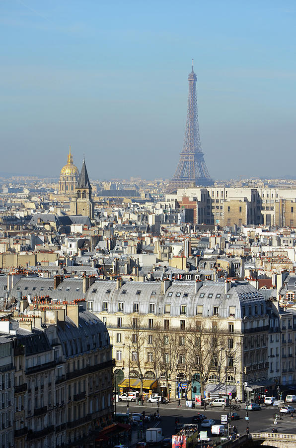 Above Paris France Rooftops with Les Invalides Dome and Eiffel Tower Photograph by Shawn OBrien