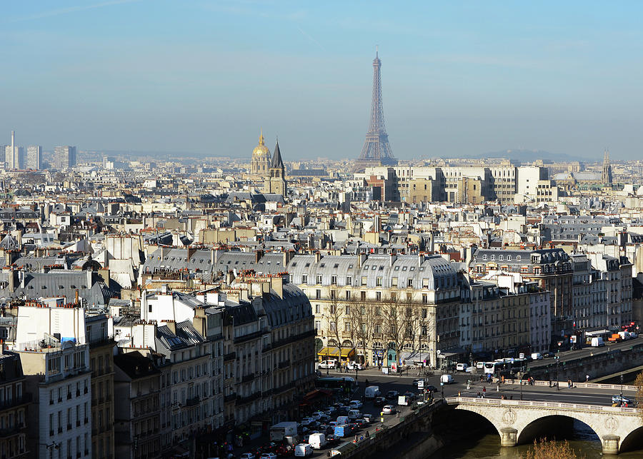 Above Paris France Rooftops with Pont au Change Les Invalides and Eiffel Tower Photograph by Shawn OBrien