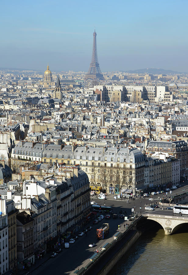 Above Paris Rooftops with the Eiffel Tower in the Distance Photograph by Shawn OBrien