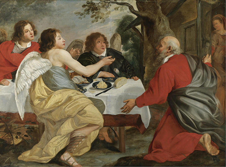 Abraham and the Angels Painting by Flemish School