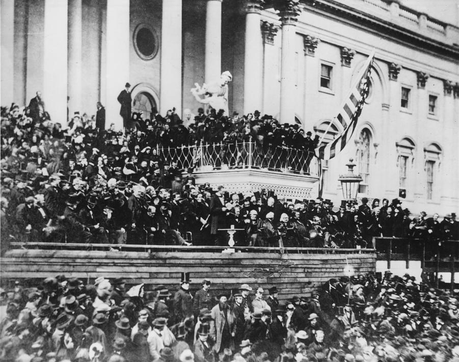 Second Inaugural Address Photograph - Abraham Lincoln gives his second inaugural address - March 4 1865 by International  Images
