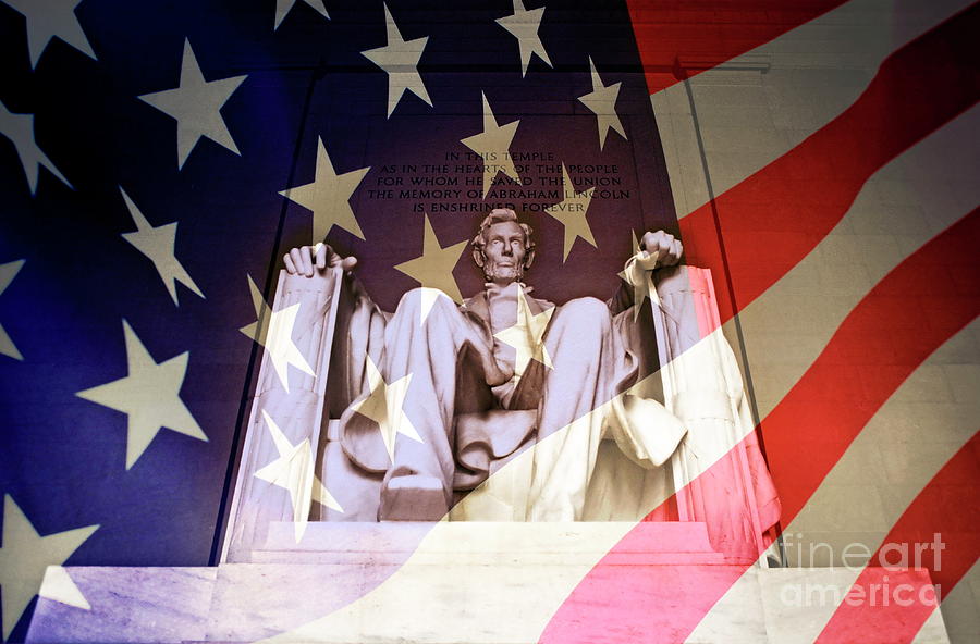 Abraham Lincoln Memorial blended with American flag Photograph by Sami Sarkis