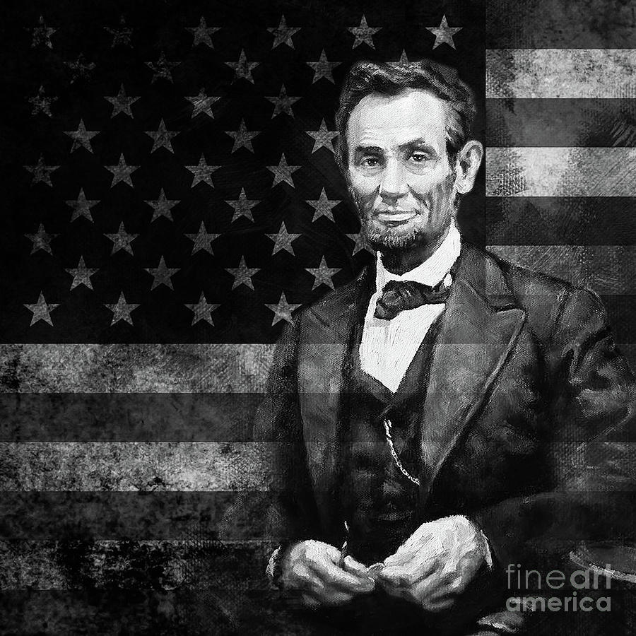 Abraham Lincoln with American Flag  Painting by Gull G