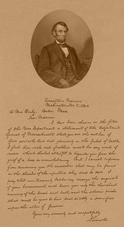 1891 Bixby Historic Photo Reproduction INFINITE PHOTOGRAPHS Photo: Letter from Abraham Lincoln to Mrs