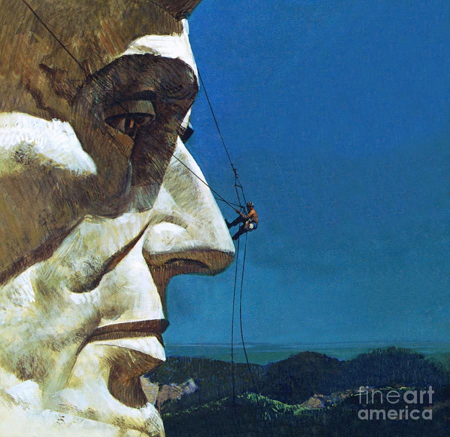 Rushmore Painting - Abraham Lincolns nose on the Mount Rushmore National Memorial  by English School