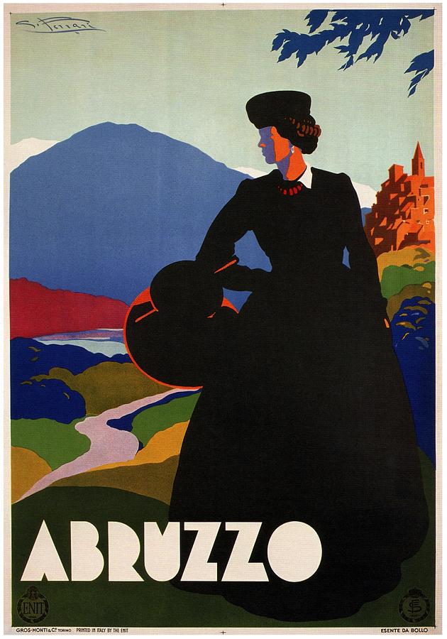 Abruzzo, Italy - Girl In Black Gown - Retro Travel Poster - Vintage Poster Mixed Media