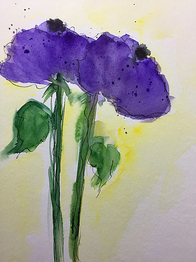 Abstract 2 Purple Flowers Painting by Britta Zehm
