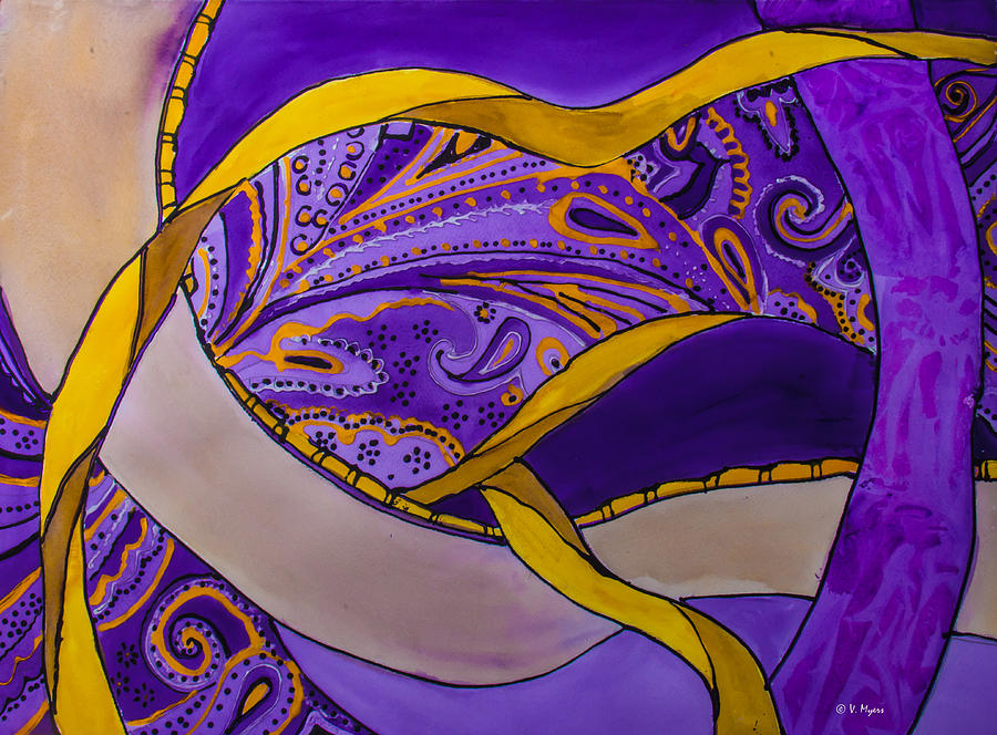 Ribbons and Paisley Painting by Vickie Myers