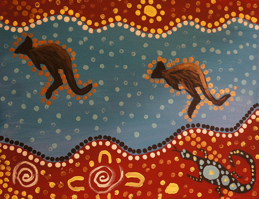 Abstract Aboriginal Landscape - gangurru jump Painting by Celestial Images