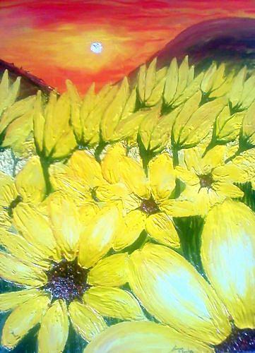 Abstract African Yellow Daisies Painting by James Dunbar