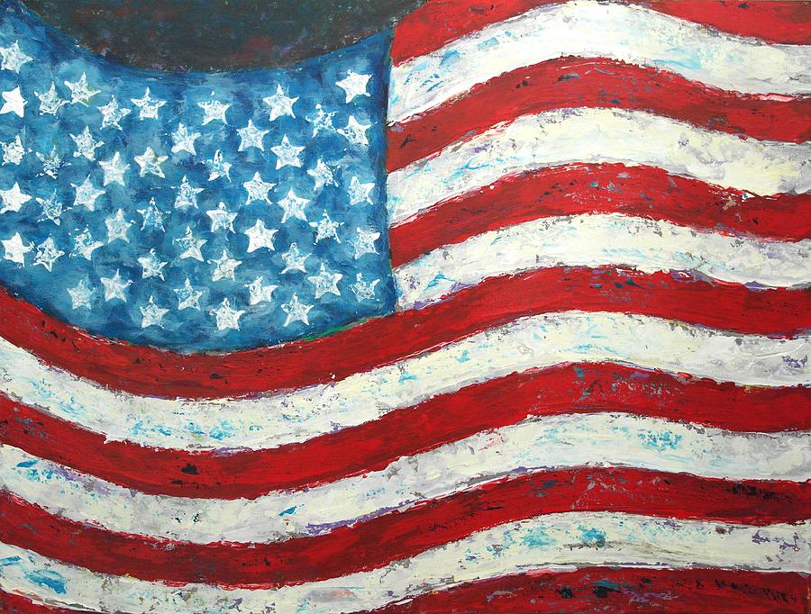 Abstract American Flag Painting by Wayne Cantrell