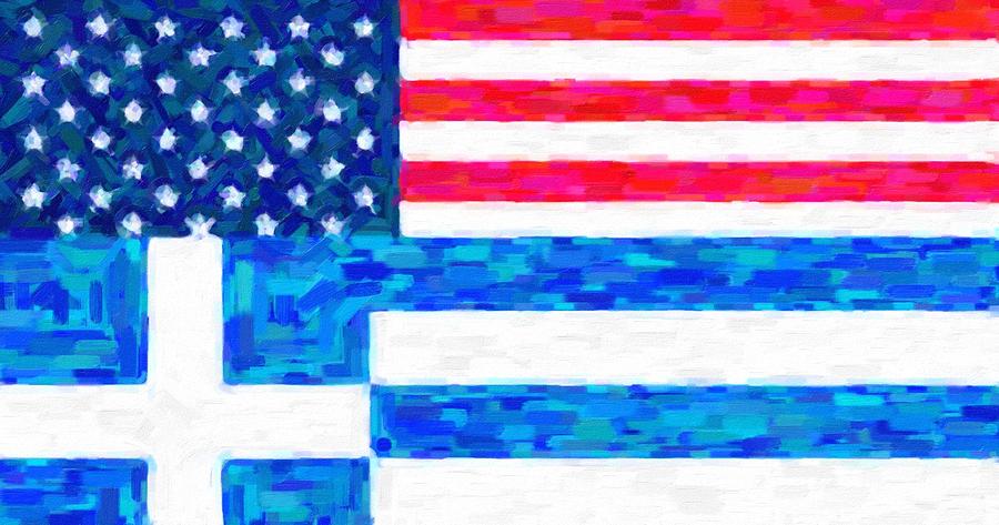 Abstract American Greek Flag Painting by Celestial Images