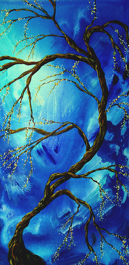 Abstract Art Asian Blossoms Original Landscape Painting BLUE VEIL by MADART Painting by Megan Aroon