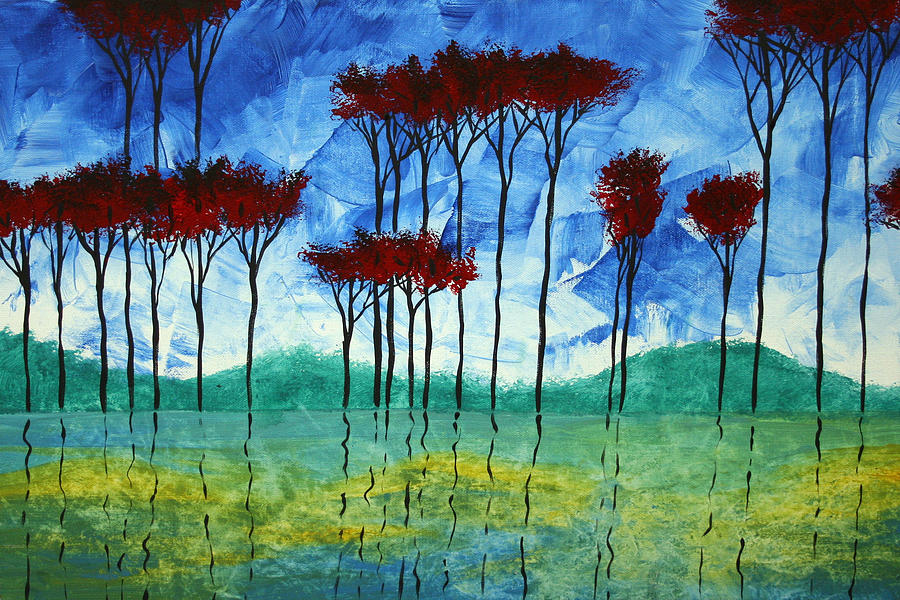 Abstract Art Original Landscape Painting REFLECTIVE BEAUTY by MADART Painting by Megan Aroon