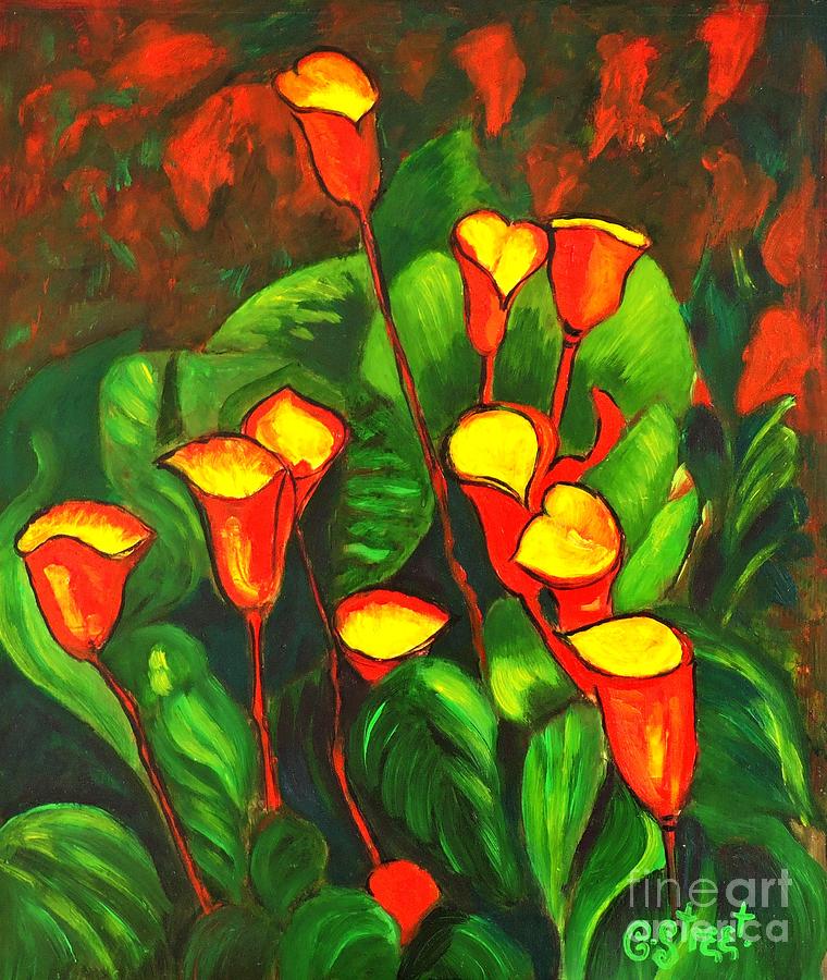 Arum Lilies Painting - Abstract Arum Lilies by Caroline Street