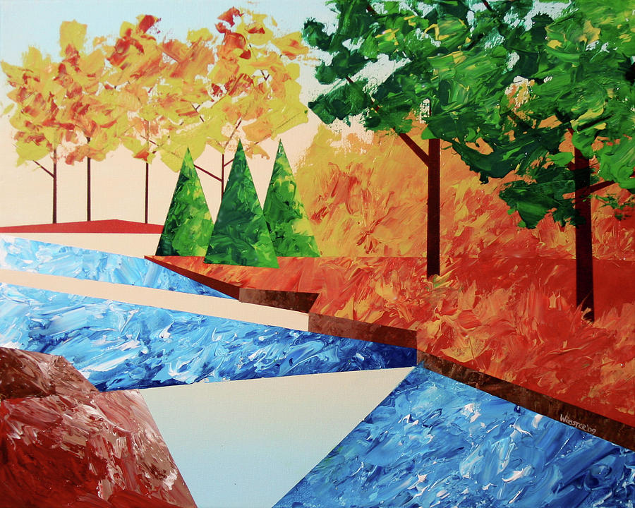 Abstract Autumn River Landscape Painting by Mark Webster