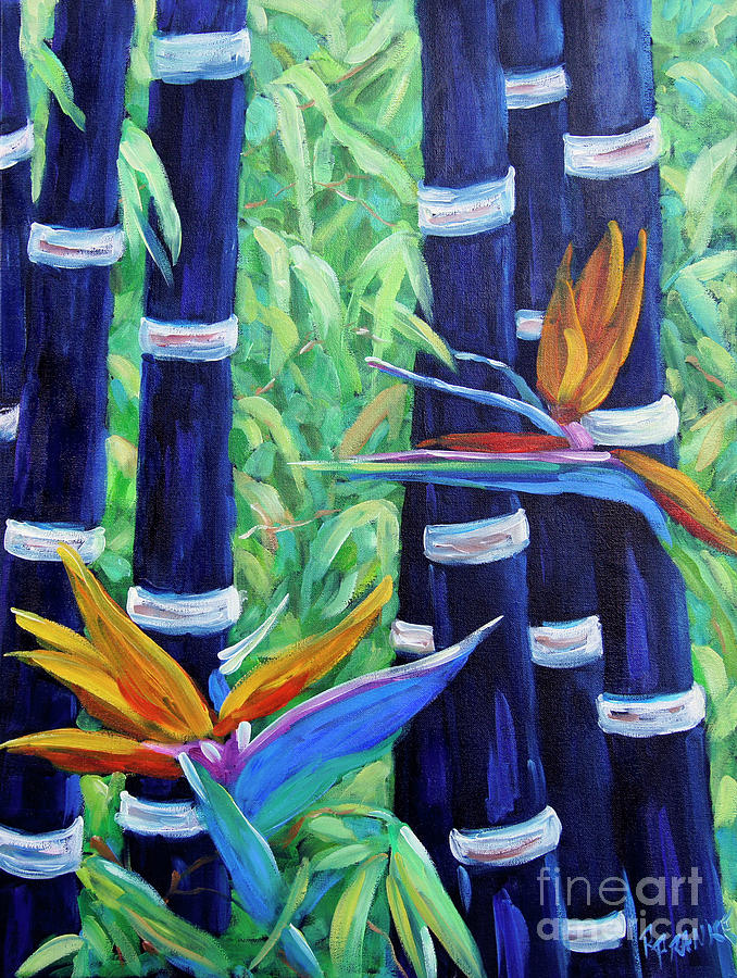 Abstract Bamboo and Birds of paradise 04 Painting by Richard T Pranke