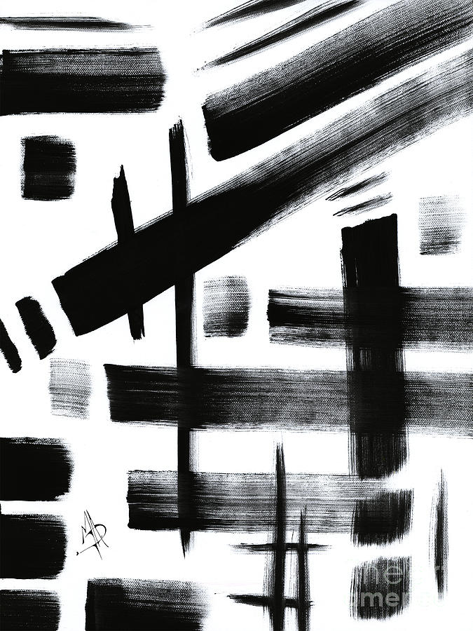 Abstract Black and White Original Unique Painting Black-White IV by MADART Painting by Megan Aroon
