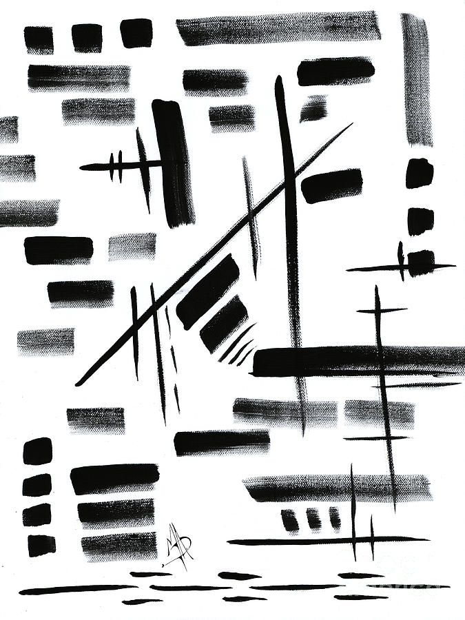 Abstract Black and White Original Unique Painting Black-White V by MADART Painting by Megan Aroon