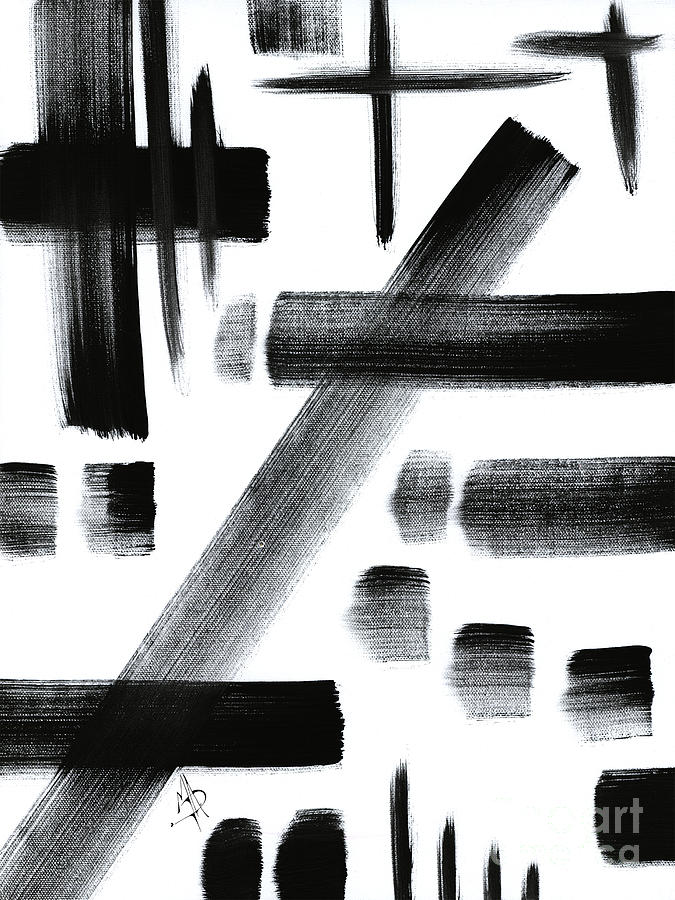 Abstract Black and White Unique Original Painting Black-White 3 by MADART Painting by Megan Aroon