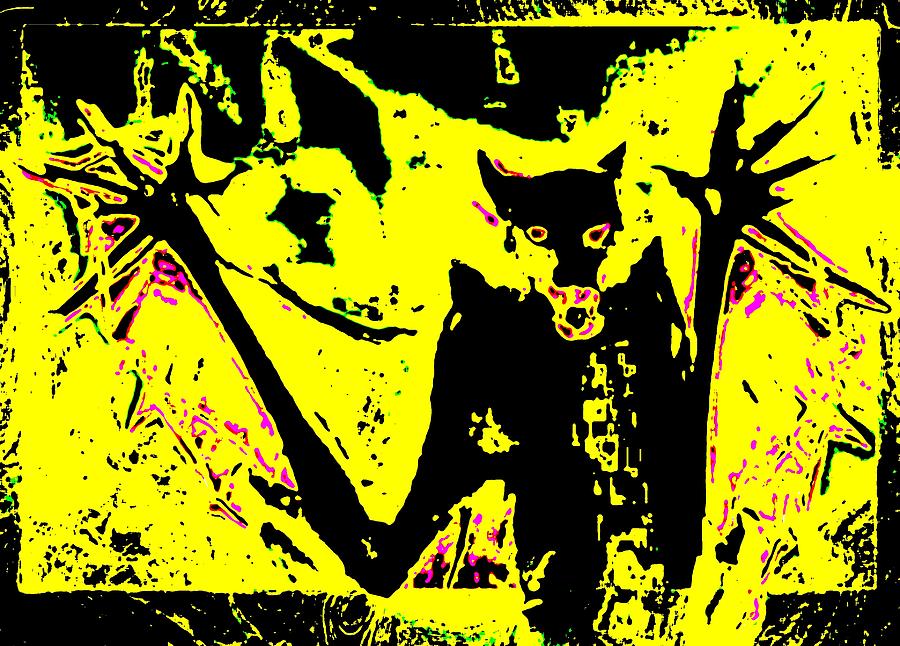 Black on Yellow Dog-Man Painting by Hartmut Jager