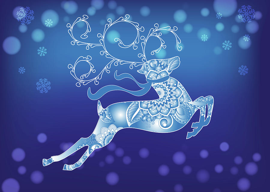 Abstract Blue Christmas Reindeer Digital Art by Serena King