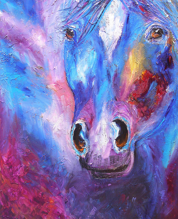 Abstract Blue Horse Painting by Mary Jo Zorad