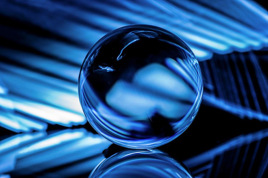 Abstract blue light painted glass ball Photograph by Sven Brogren
