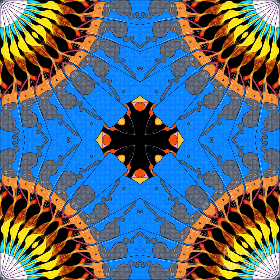Abstract Blue Mandala Pattern Digital Art by Phil Perkins