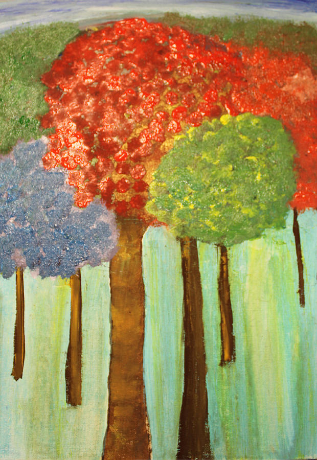 Abstract Bright Trees Painting by Paula Brown
