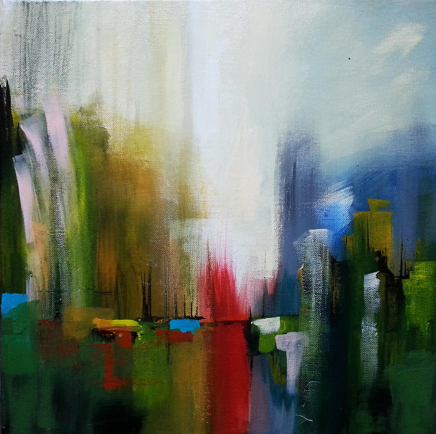 Abstract City Painting by Florentina Maria Popescu