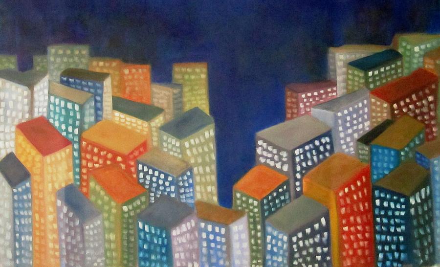 Abstract Painting - Abstract Cityscape series by Patricia Cleasby