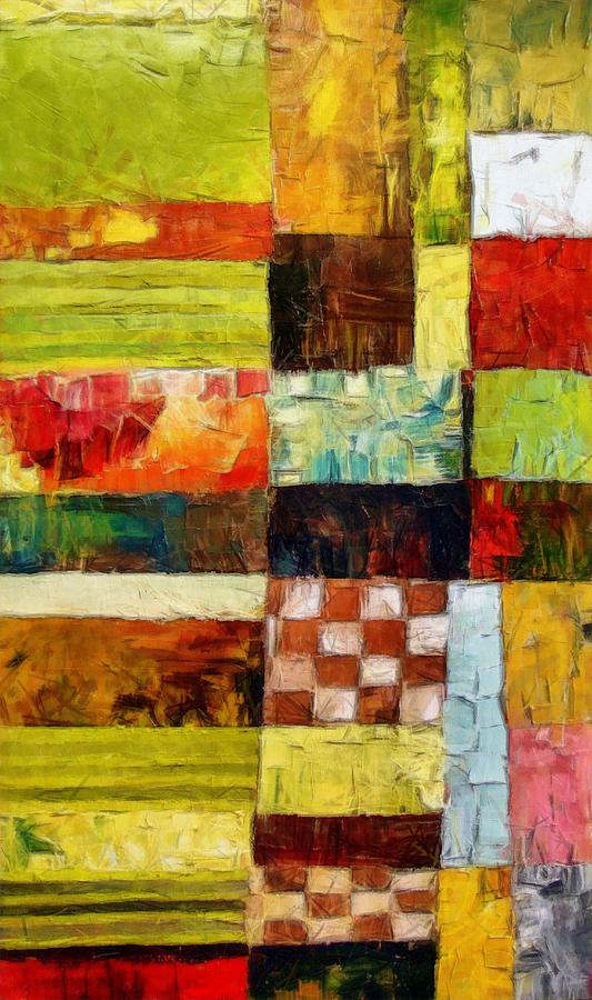 Patchwork Painting - Abstract Color Study with Checkerboard and Stripes by Michelle Calkins