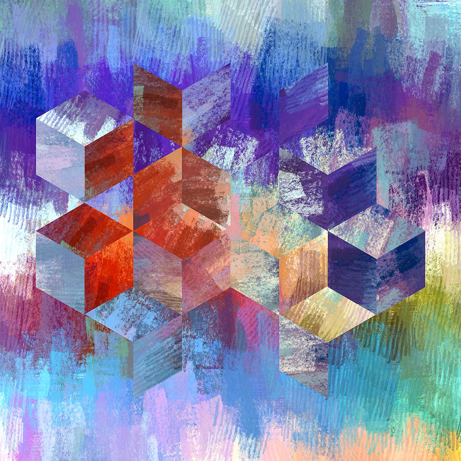 Abstract Digital Art - Abstract Colorful Geometric Cubes by Brandi Fitzgerald