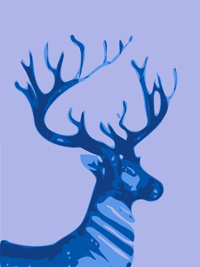Deer Digital Art - Abstract Deer Contours Blue by Keshava Shukla