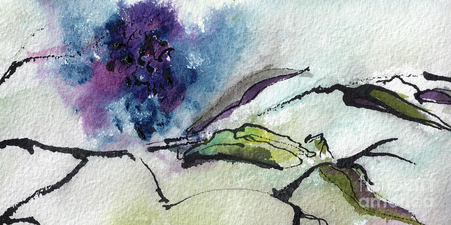 Abstract Painting - Abstract Elder Berries Watercolor and Ink Art by Ginette Callaway