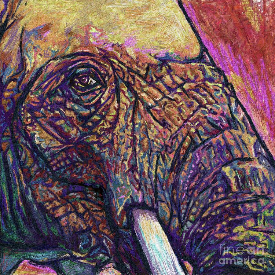 Elephant Digital Art - Abstract Elephant by Julianne Black DiBlasi