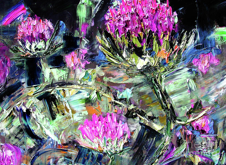 Impressionism Painting - Abstract Expressive Thistles Oil Painting by Ginette Callaway