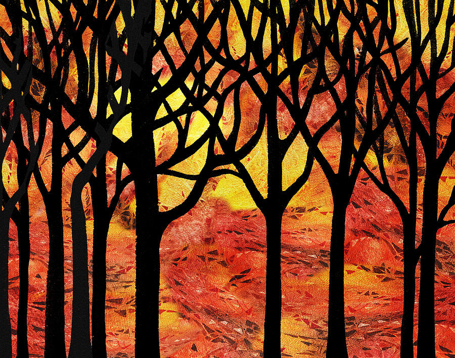 Into The Woods Painting - Abstract Fall Forest by Irina Sztukowski