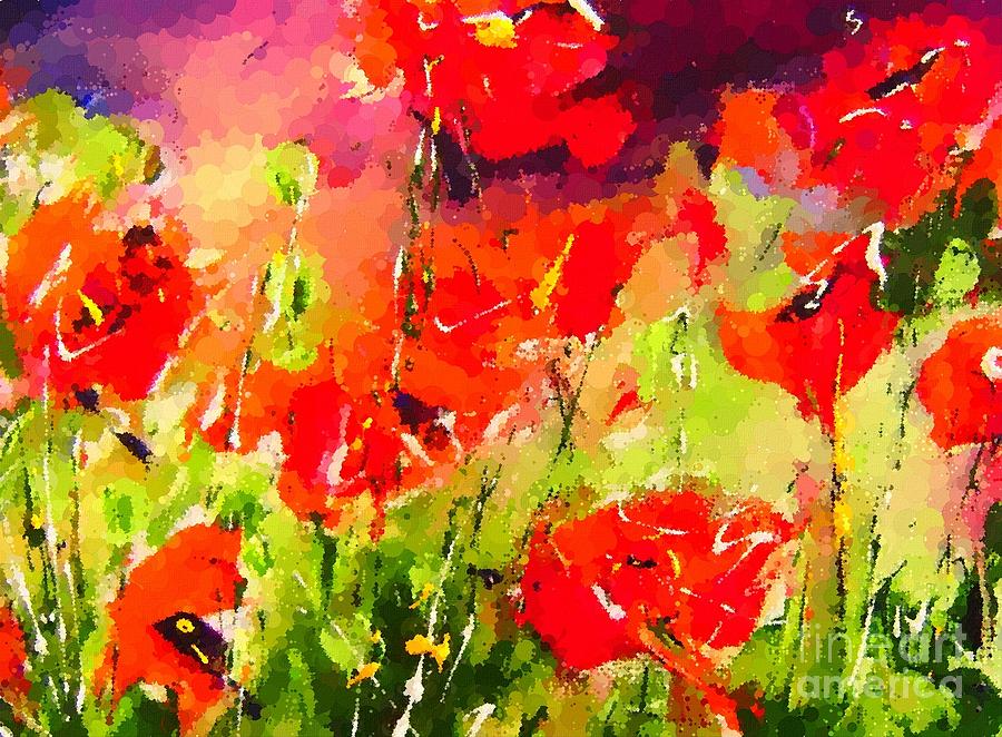 Abstract Floral- Impressionist Dots  Painting by Mary Cahalan Lee - aka PIXI