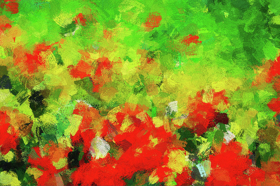 Abstract Floral Painting - Red and Green Painting by Inspirowl Design