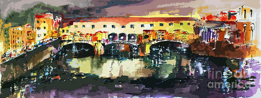 Abstract Florence Ponte Vecchio Italy Panorama Painting by Ginette Callaway