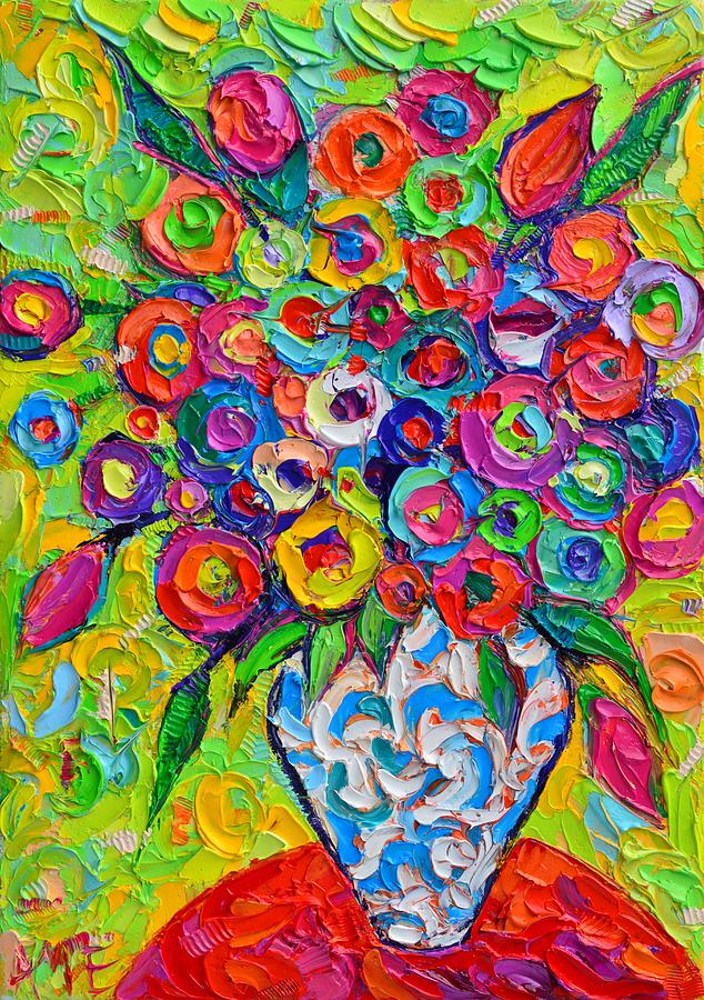 ABSTRACT FLOWERS OF HAPPINESS impressionist impasto palette knife oil painting by ANA MARIA EDULESCU Painting by Ana Maria Edulescu