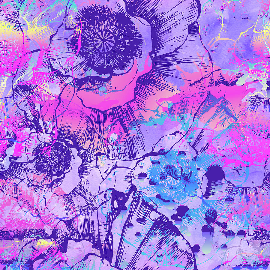 Graphic Design Mixed Media - Abstract Flowers - The color of 2018, which is Ultraviolet by Maria Biro Graphic Design Mixed Media - Abstract Flowers - The color of 2018, which is Ultraviolet by Maria Biro