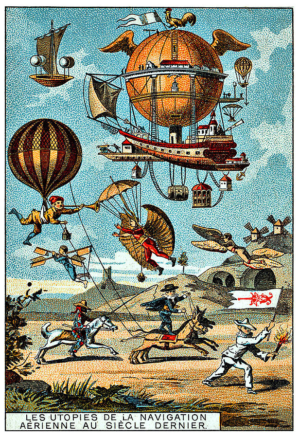 Vintage Painting - Abstract flying machines by Long Shot