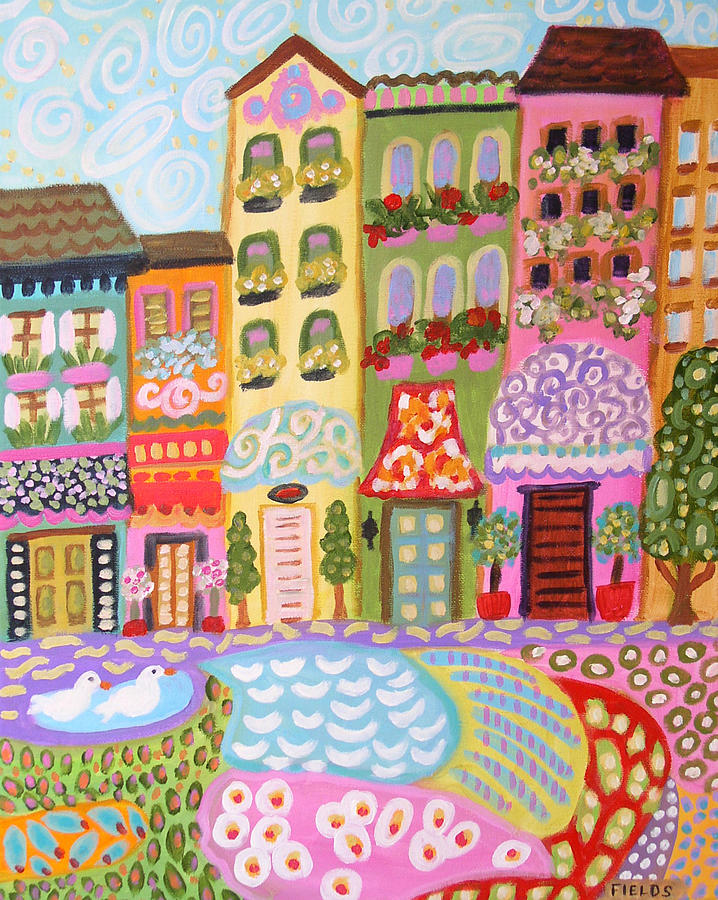 Pattern Painting - Abstract Folk Art Landscape Painting 2 by Karen Fields