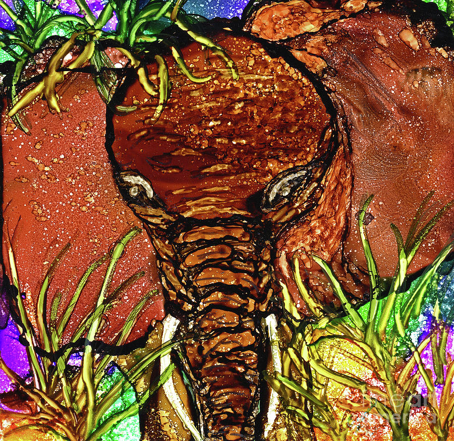 Abstract Foraging Baby Elephant  Painting by Eunice Warfel